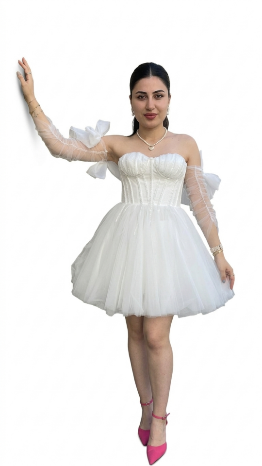 BEYAZ AFTER PARTY STRAPLEZ ABİYE 40