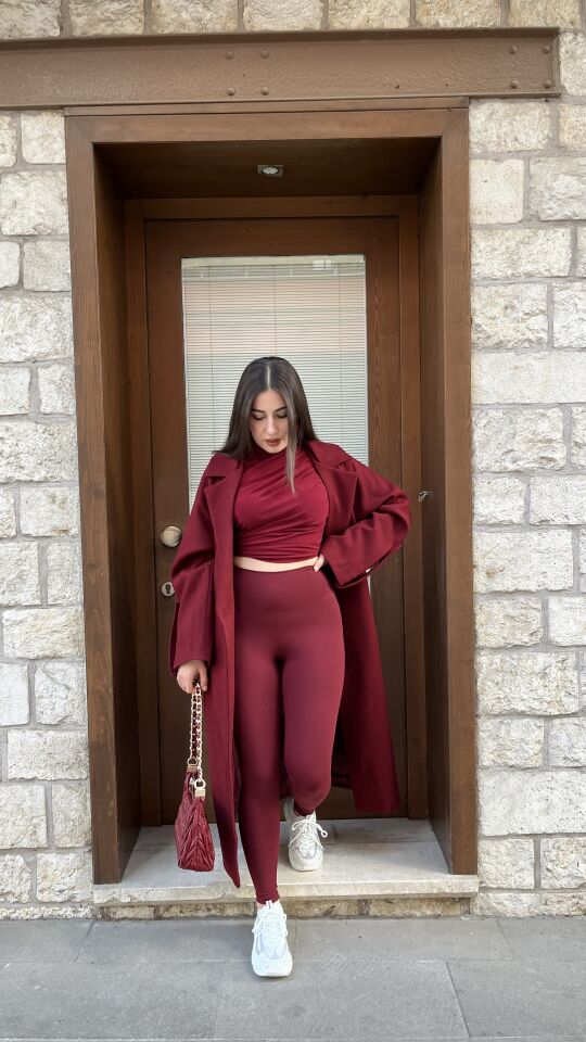 BORDO TEK DÜĞMELİ  CEPLİ KAŞE KABAN