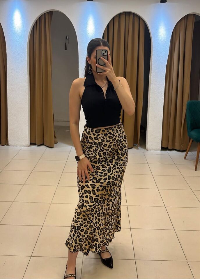 LEOPAR MİDİ BOY SATEN ETEK M