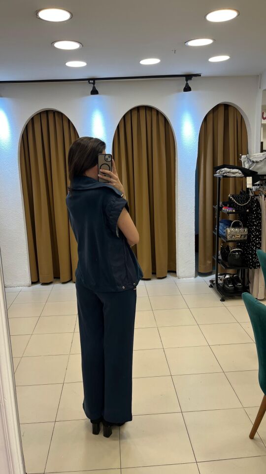 LACİVERT BELİ LASTİKLİ YELEKLİ TAKIM