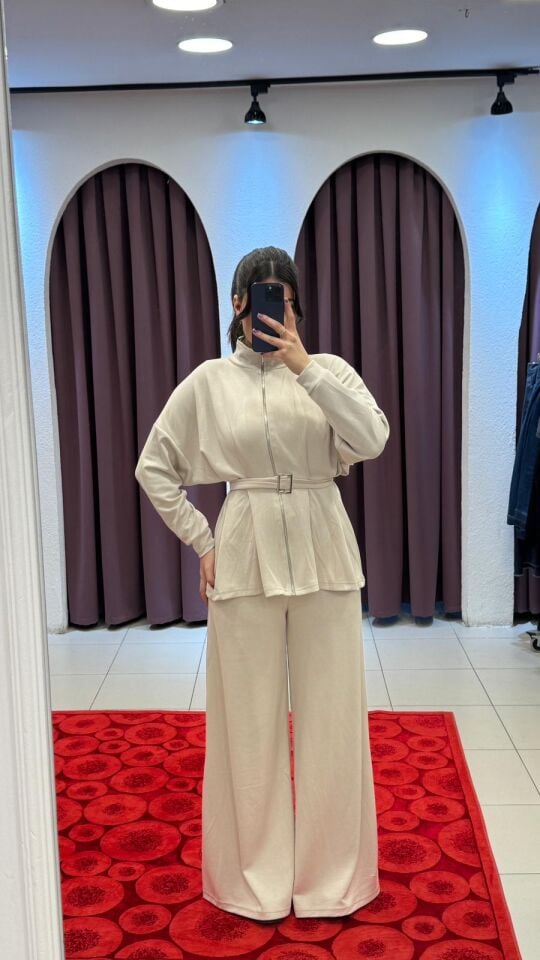 BEJ KEMERLİ OYSHO KUMAŞ EŞOFMAN TAKIMI XL