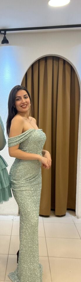 MİNT YEŞİLİ MADONNA YAKA PULLU ARKADAN ABİYE