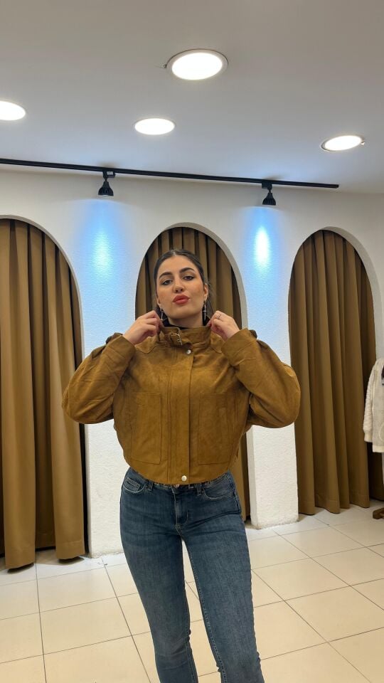 TABA RENGİ SÜET BOMBER CEKET