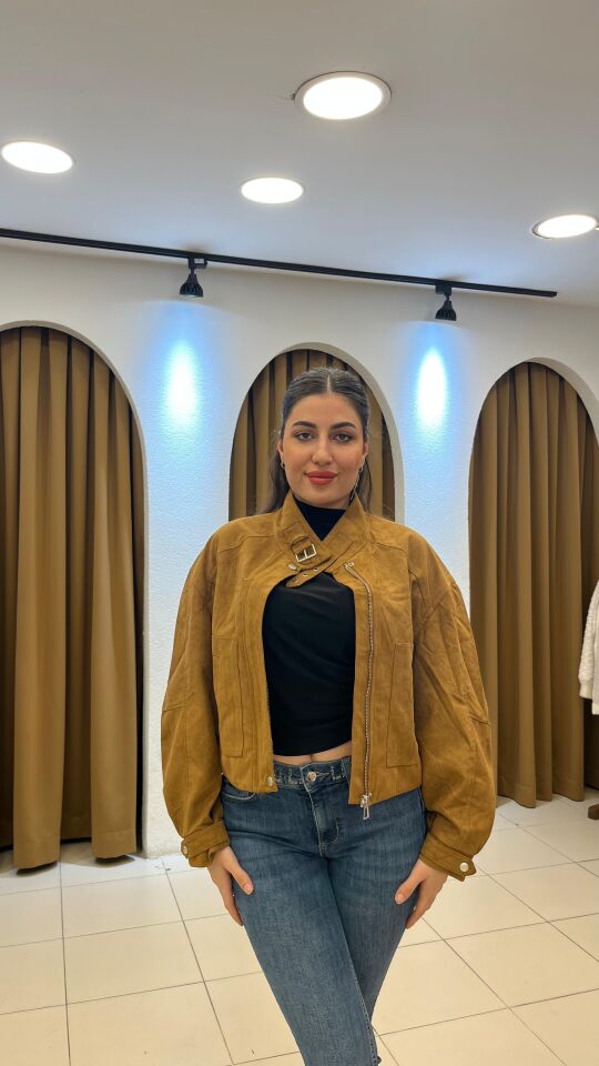 TABA RENGİ SÜET BOMBER CEKET