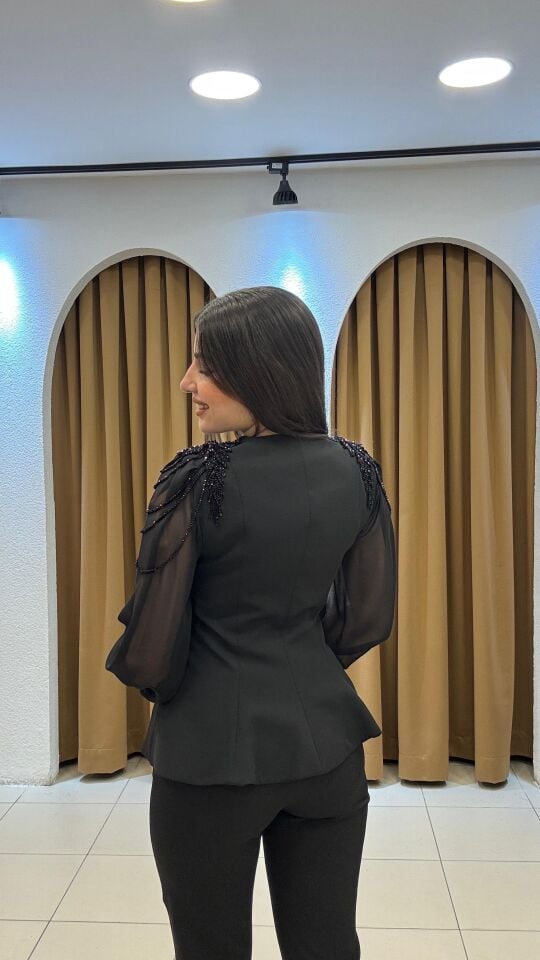 SİYAH EL İŞİ BONCUK DETAYLI  TAKIM