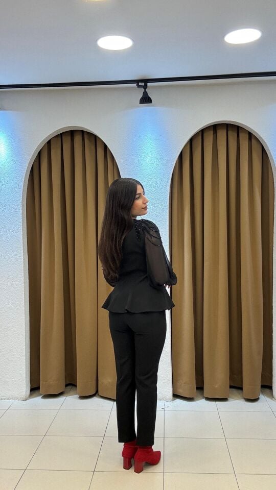 SİYAH EL İŞİ BONCUK DETAYLI  TAKIM