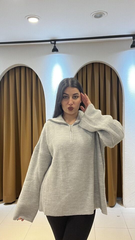 AÇIK GRİ TRİKO TUNİK KAZAK Standart - Gri