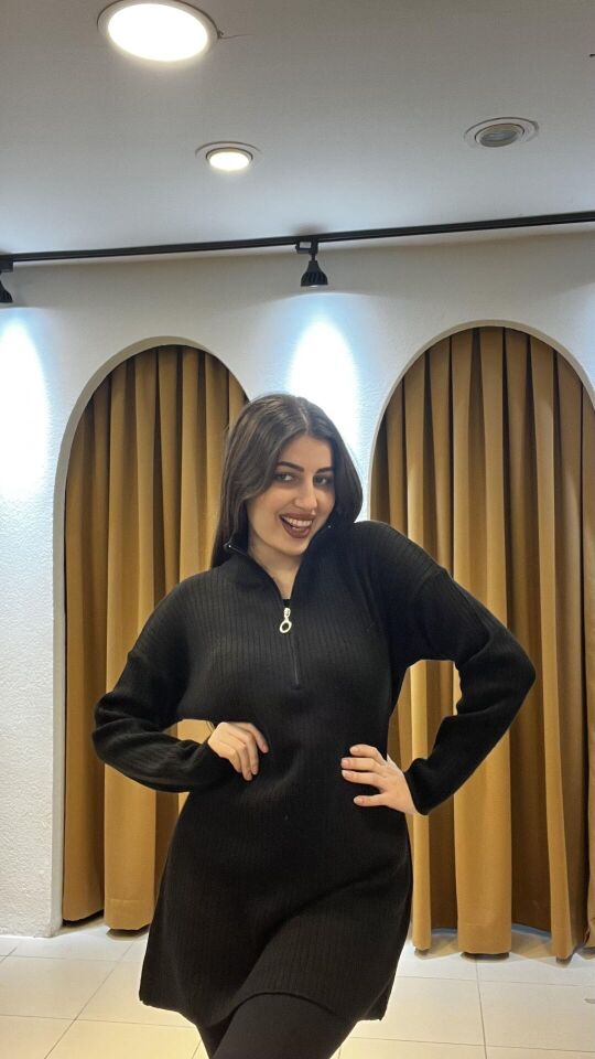 SİYAH YARIM FERMUAR TRİKO KAZAK Standart - siyah