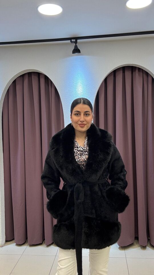 SİYAH BELDEN BAĞLAMALI İTHAL KÜRK