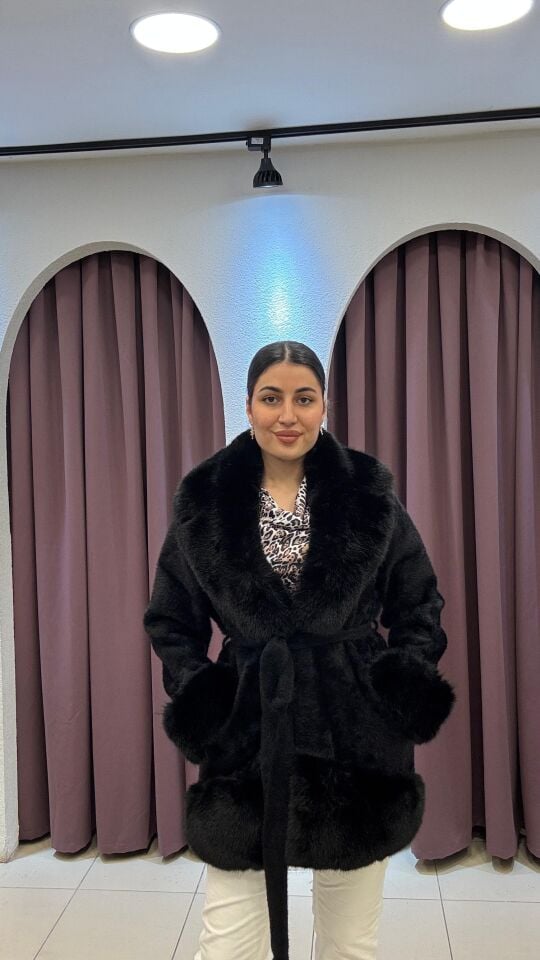 SİYAH BELDEN BAĞLAMALI İTHAL KÜRK