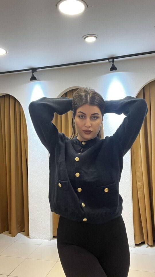 LACİVERT GOLD DÜĞMELİ HIRKA Standart - siyah