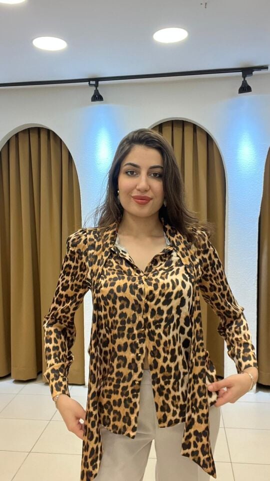 LEOPAR SATEN GÖMLEK