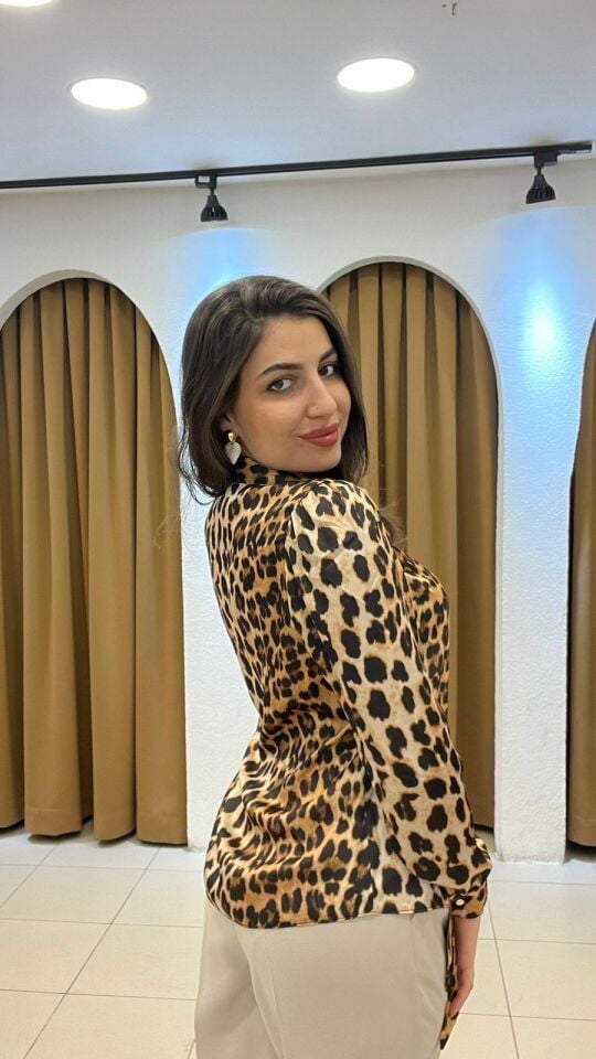 LEOPAR SATEN GÖMLEK