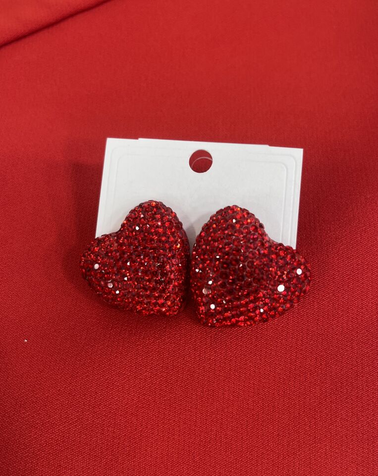 KIRMIZI KALP DESENLİ ÇELİK KÜPE