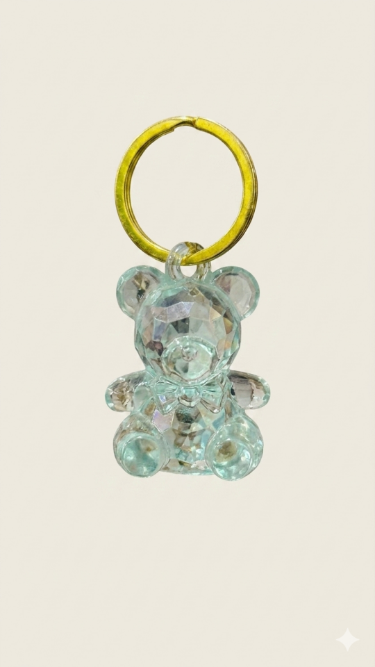 KRİSTAL GÖRÜNÜMLÜ AYICIK FİGÜRLÜ ŞIK ANAHTARLIK kristal taş