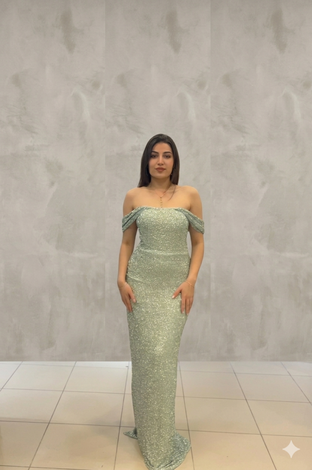 MİNT YEŞİLİ MADONNA YAKA ABİYE 42