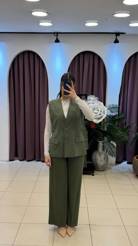 HAKİ YEŞİL YELEK PANTOLON TAKIM 36