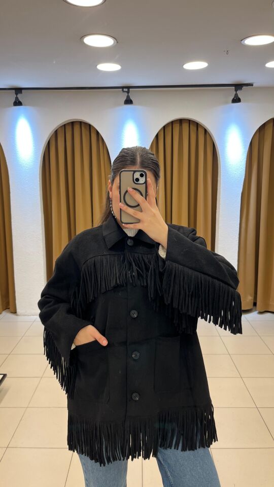 SİYAH PÜSKÜLLÜ SÜET CEKET