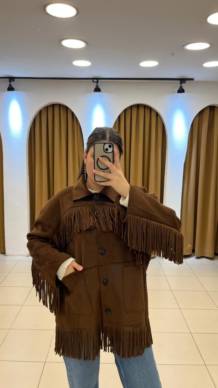 KAHVERENGİ PÜSKÜLLÜ SÜET CEKET