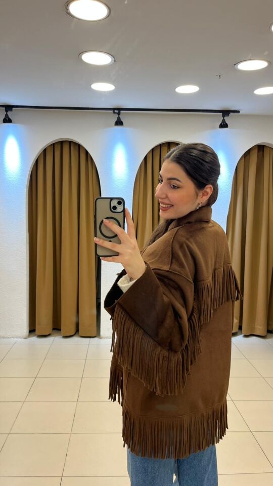 KAHVERENGİ PÜSKÜLLÜ SÜET CEKET