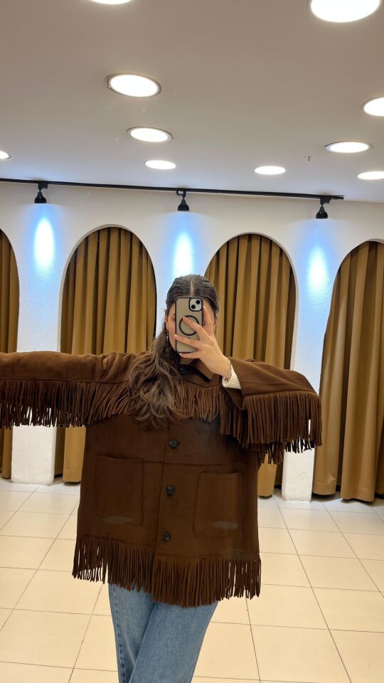 KAHVERENGİ PÜSKÜLLÜ SÜET CEKET