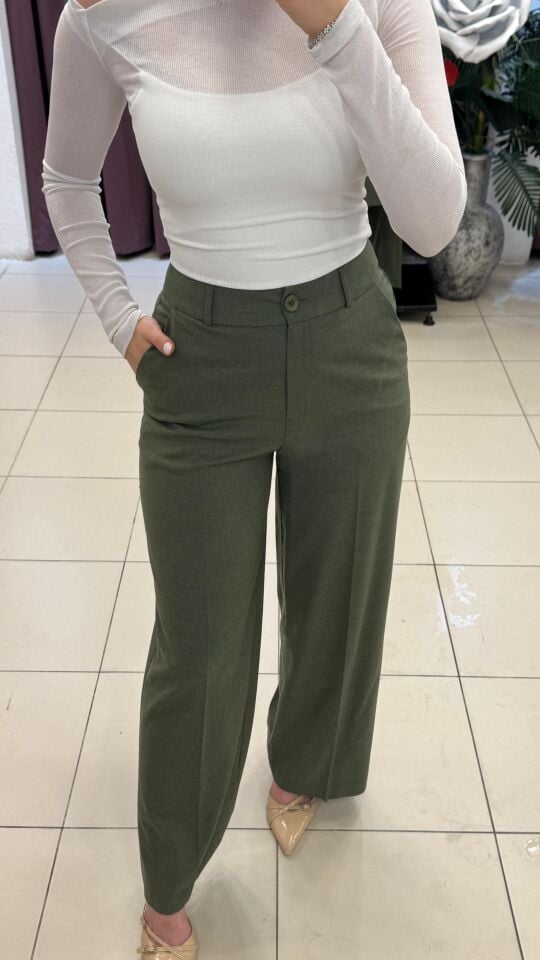 YÜKSEK GENİŞ PAÇA HAKİ PANTOLON 42