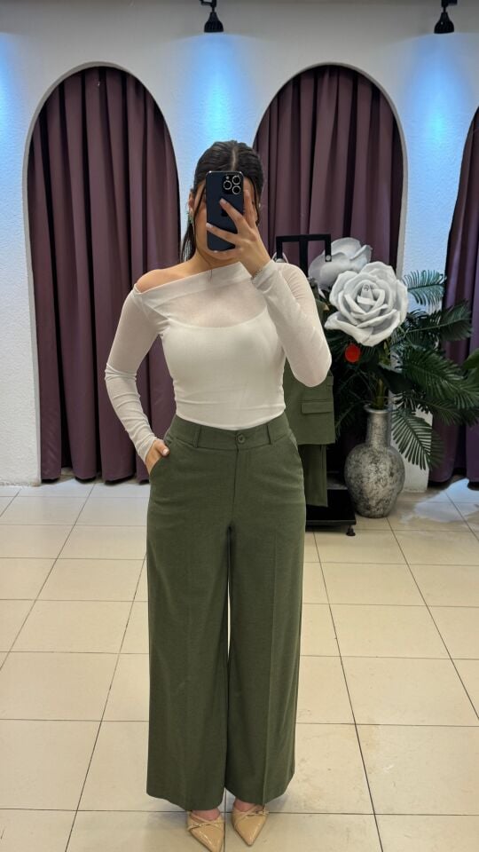 YÜKSEK GENİŞ PAÇA HAKİ PANTOLON 36