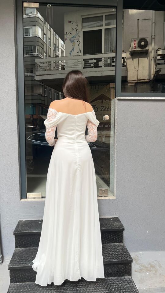 BEYAZ SATEN DANTEL ABİYE