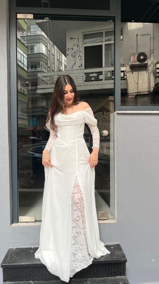 BEYAZ SATEN DANTEL ABİYE