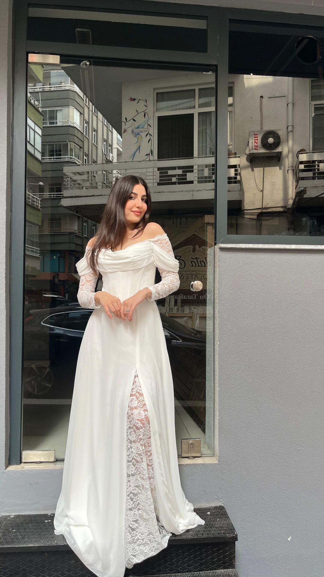 BEYAZ SATEN DANTEL ABİYE