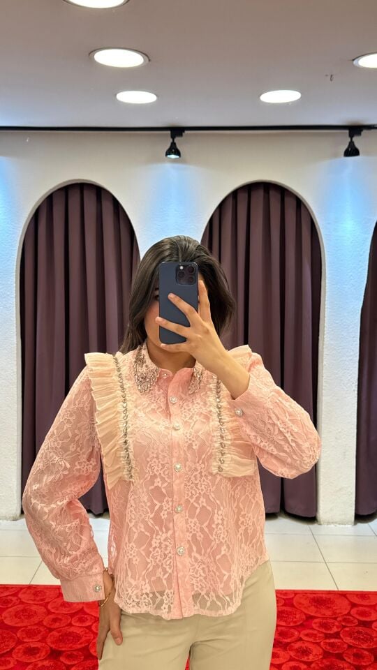 PUDRA PEMBESİ İTHAL GÖMLEK BLUZ Standart