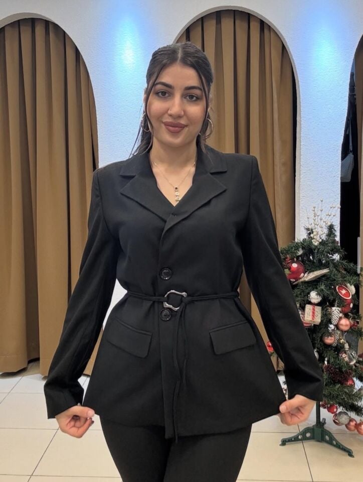 SİYAH BELDEN KEMER DETAYLI ŞIK CEKET