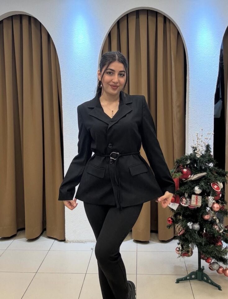 SİYAH BELDEN KEMER DETAYLI ŞIK CEKET 36