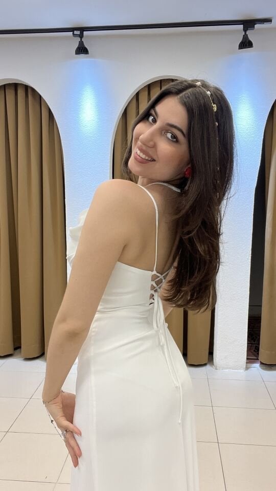 BEYAZ  SIRTTAN İP BAĞLAMALI YIRTMAÇLI ABİYE