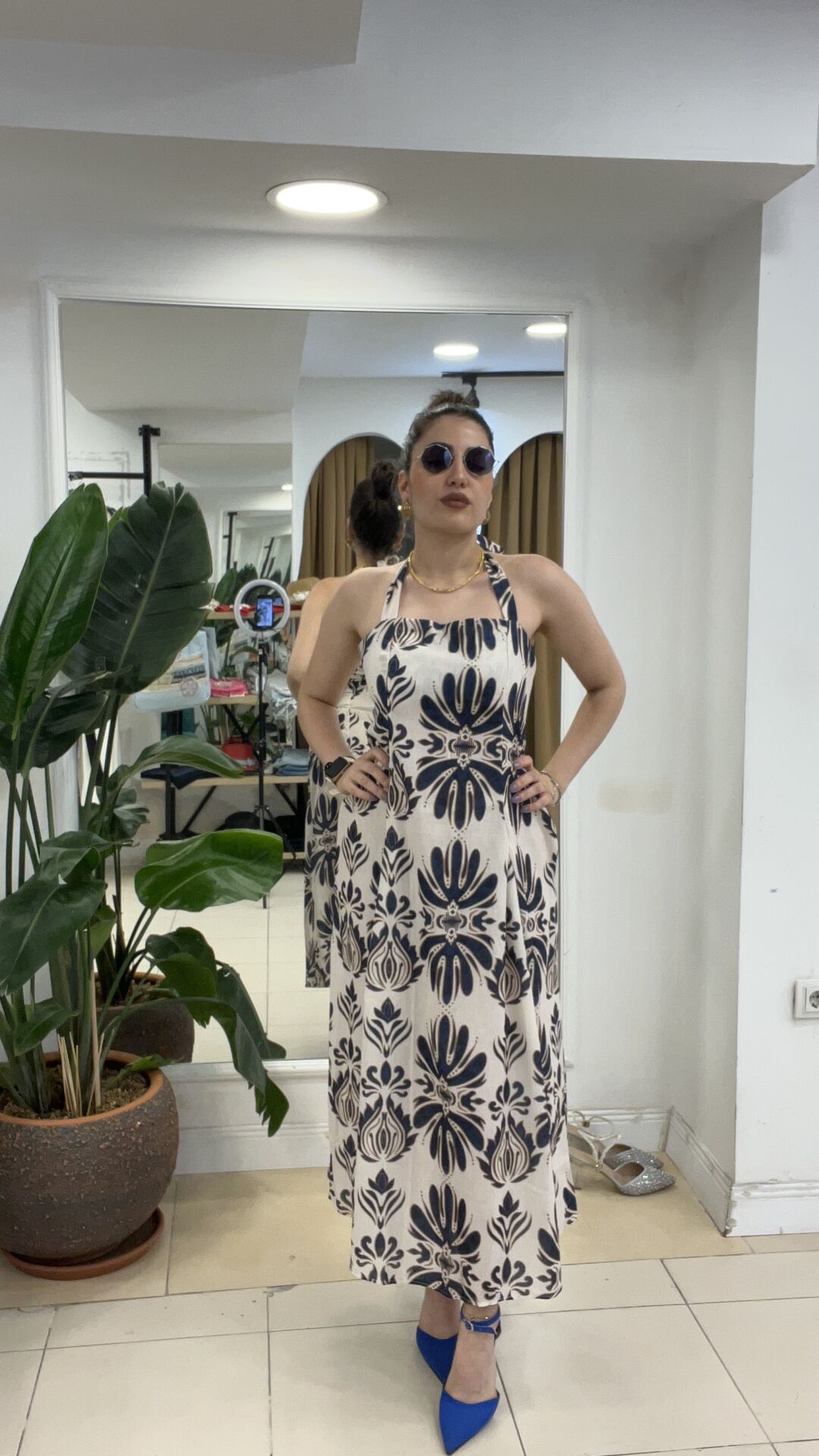 KETEN BOYUNDAN BAĞLAMALI ELBİSE