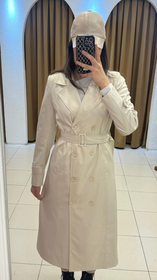 KREM BELİNDEN KEMERLİ TRENÇKOT