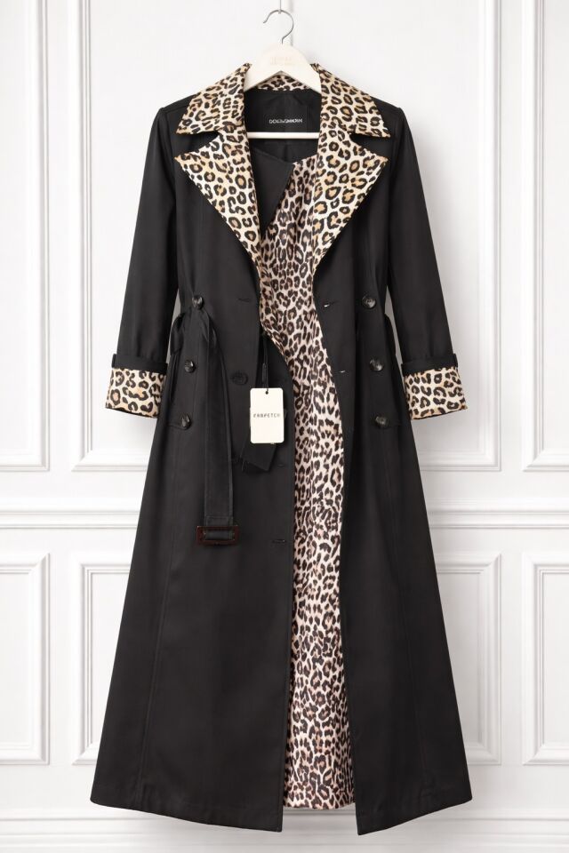 Siyah Leopar  Desenli Trenç 36