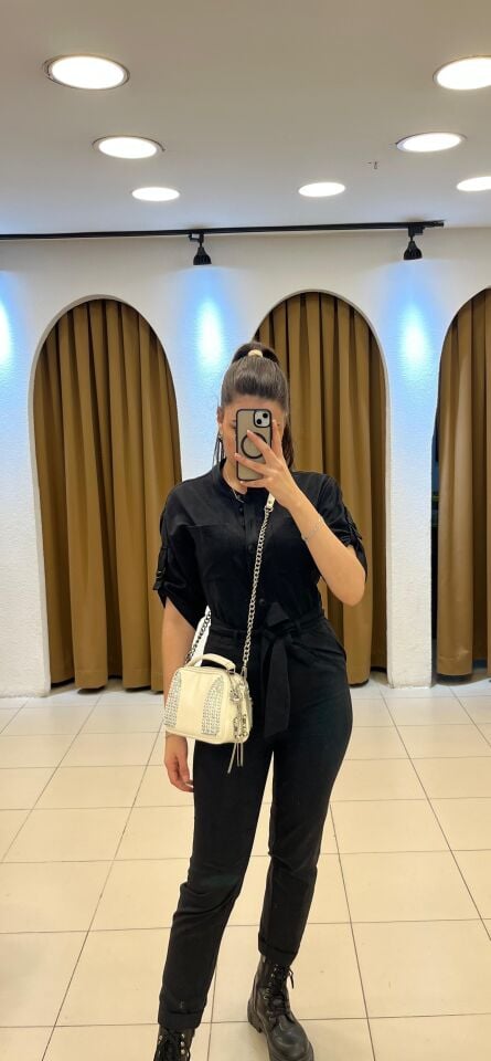 SİYAH SAFARİ DÜĞME TULUM