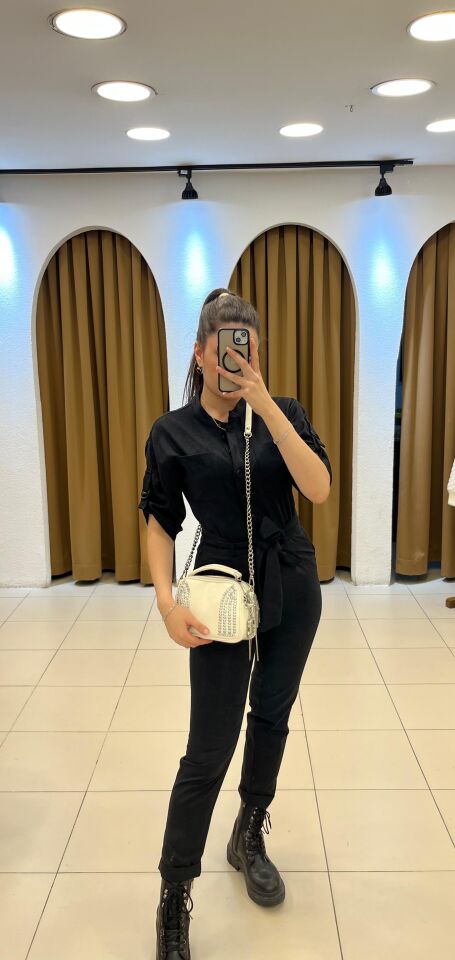 SİYAH SAFARİ DÜĞME TULUM