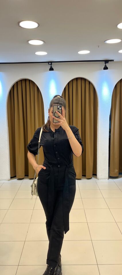 SİYAH SAFARİ DÜĞME TULUM