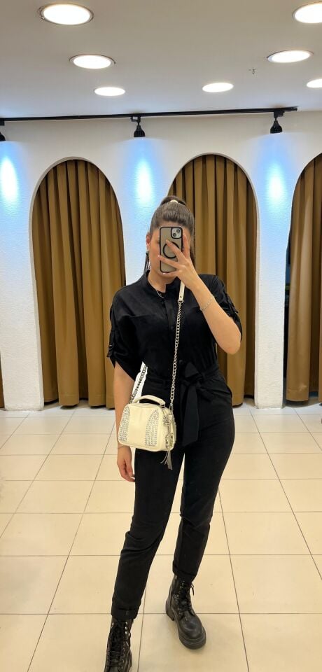 SİYAH SAFARİ DÜĞME TULUM XS