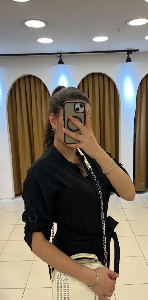 SİYAH SAFARİ DÜĞME TULUM