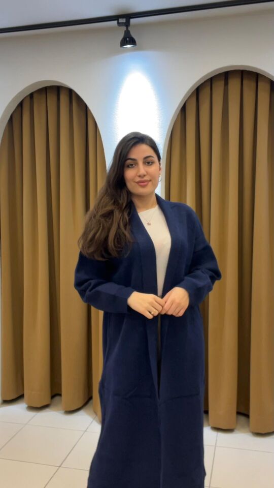 LACİVERT YÜN UZUN HIRKA Standart