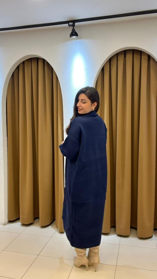 LACİVERT YÜN UZUN HIRKA