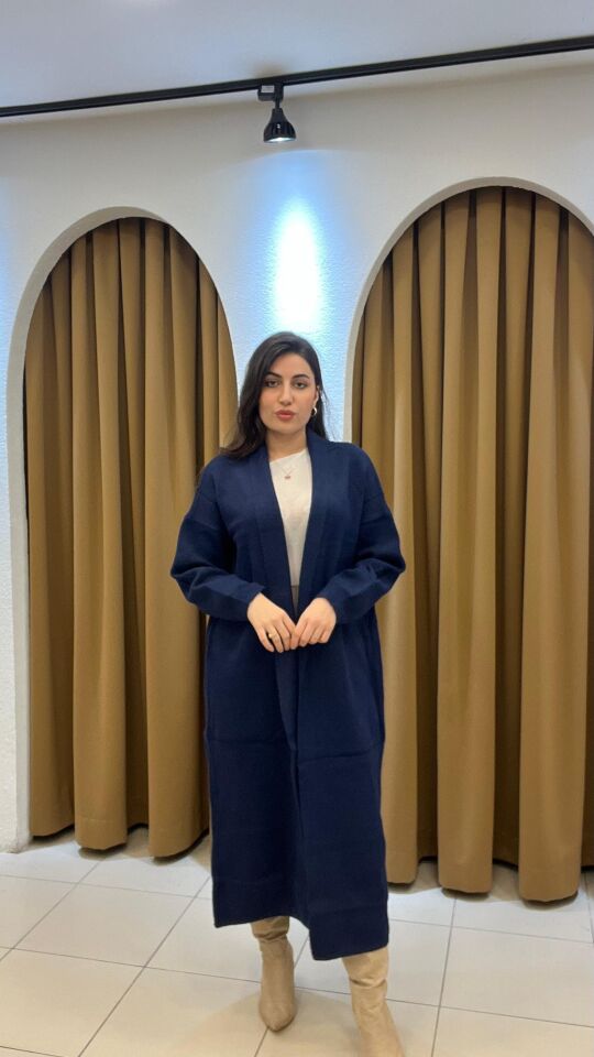 LACİVERT YÜN UZUN HIRKA