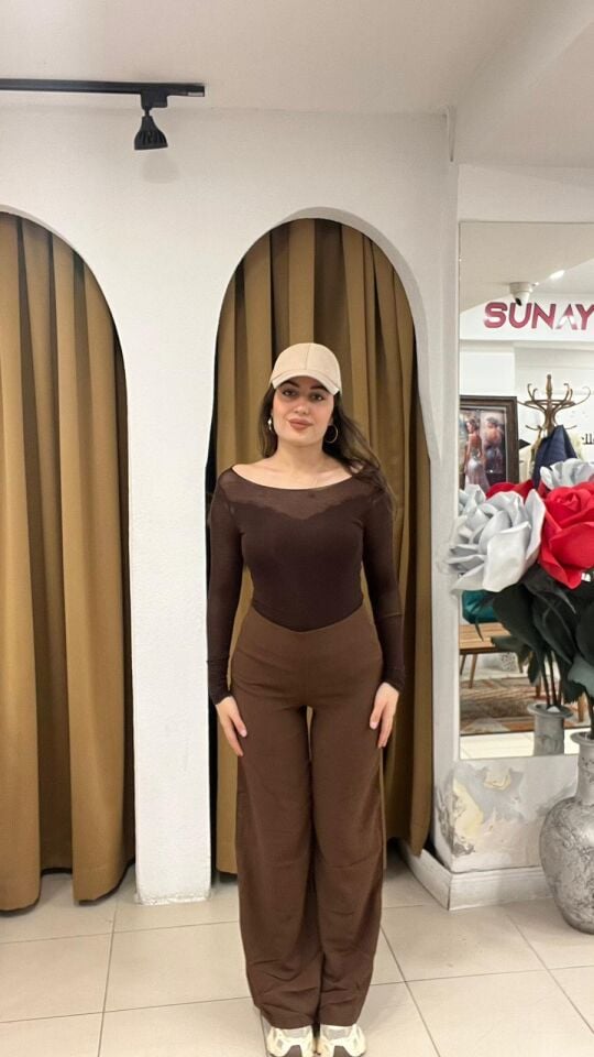 KAHVERENGİ İNCE UZUN KOLLU BADİ BLUZ