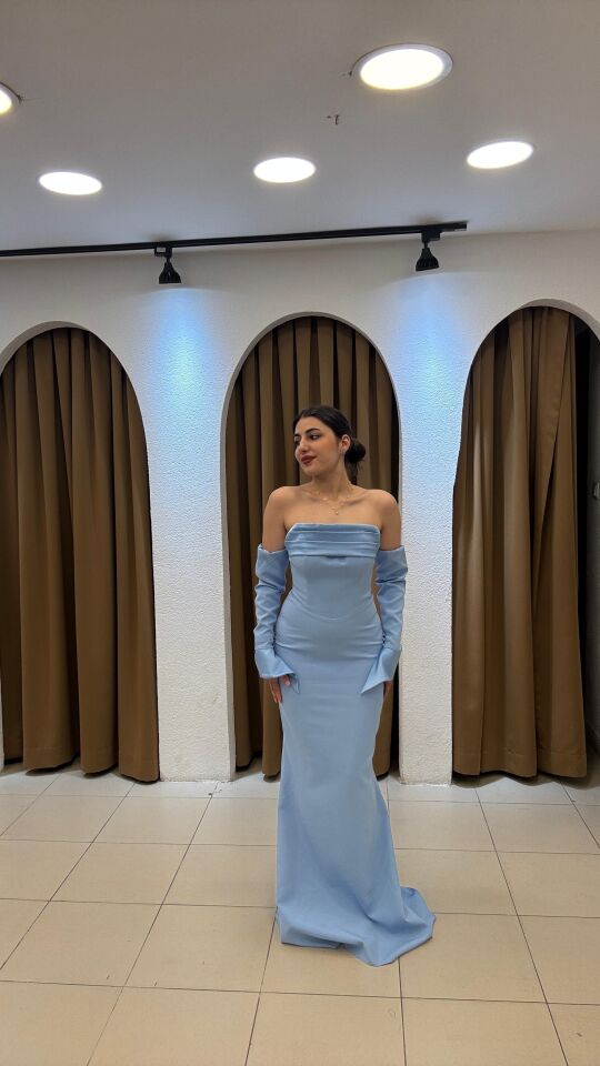 BEBE MAVİSİ  ELDİVENLİ BALIK MODEL ABİYE