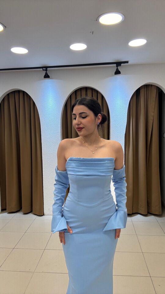 BEBE MAVİSİ  ELDİVENLİ BALIK MODEL ABİYE
