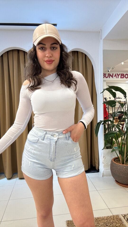 MAVİ LİKRALI KOT ŞORT