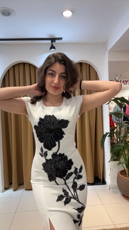 BEYAZ YIRTMAÇLI ELBİSE